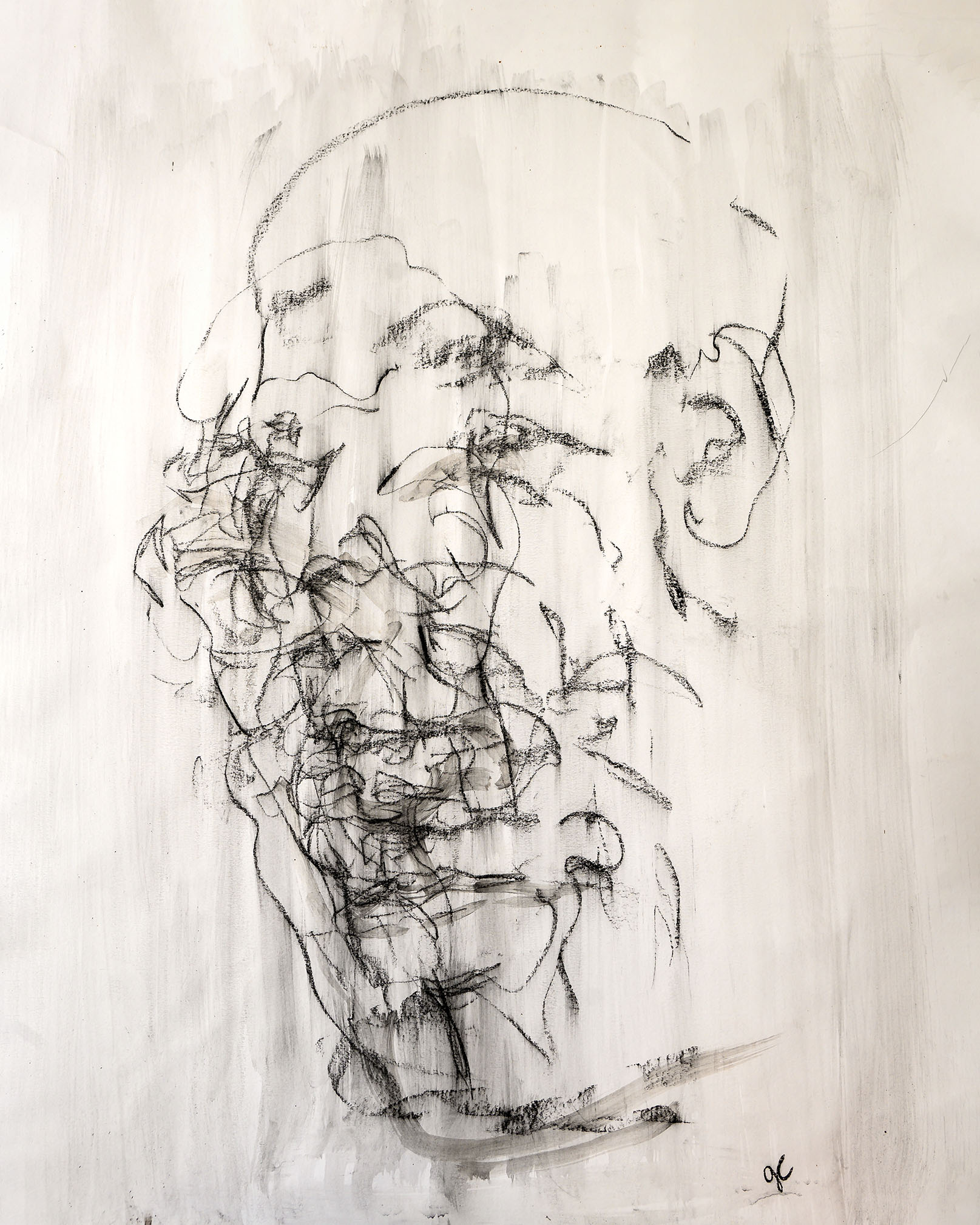 Organic still life drawn with homemade chalk and charcoal